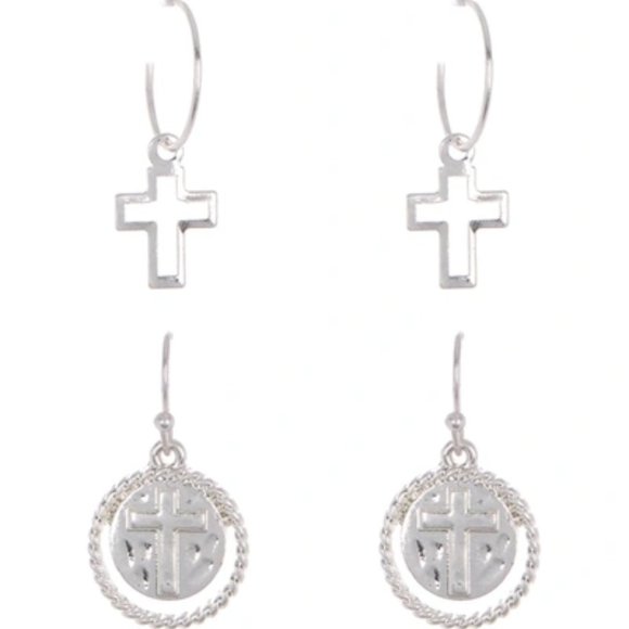 AREA STARS Multi Cross Earrings Set In Silver - Picture 2 of 5